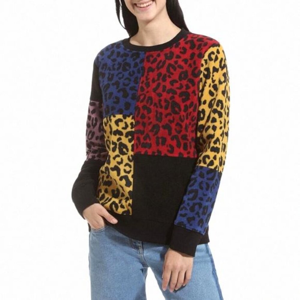 VANS Wyld Tangle Crew Sweatshirt Pullover Patchwork Leopard VN0A4BEMZUH Size